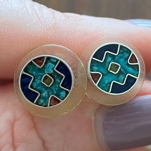 Patterned Earrings with Stones, Resin & Silver